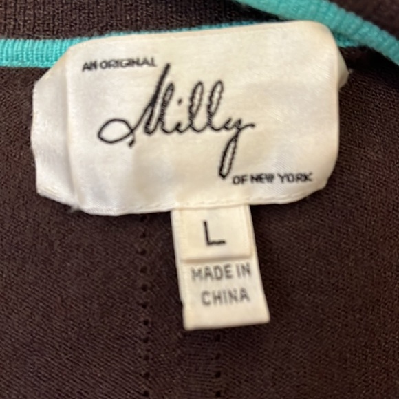 Milly of New York Retro Brown Aqua Salmon Chevron Cardigan Size Large - Picture 5 of 7